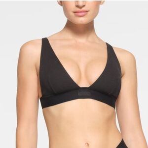 SKIMS Cotton Rib Plunge Bralette | Size Large | Black | EUC